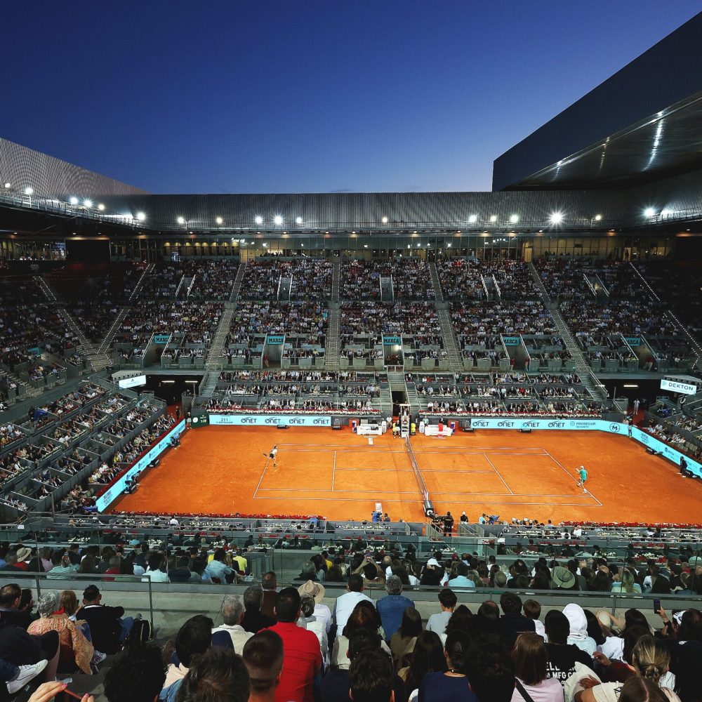 MADRID, SPAIN - MAY 04: A general view from inside the court during the Men's Quarter-Final match between Stefanos Tsitsipas of Greece and Jan-Lennard Struff of Germany on Day Eleven of the Mutua Madrid Open at La Caja Magica on May 04, 2023 in Madrid, Spain. (Photo by Julian Finney/Getty Images)